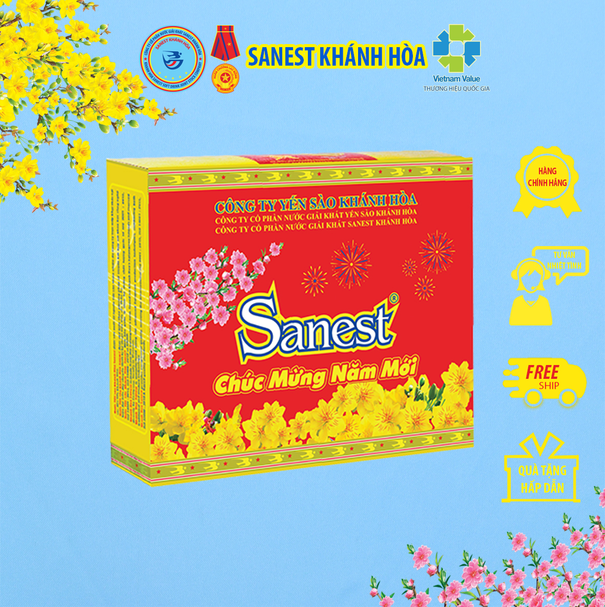 [ Hộp 6 lọ] Nước Yến sào Khánh Hòa Sanest Xuân có đường lọ 70ml