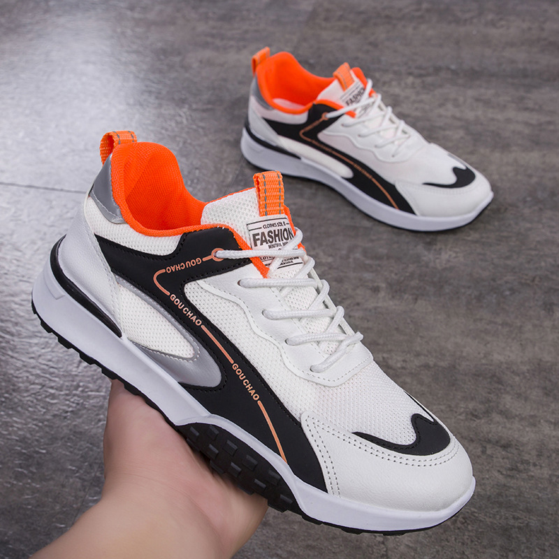 Giày Thể Thao Nam GEMI - Giày Sneaker Màu Trắng Viền Đen - Đen Viền Trắng, Giày Thể Thao Vải Lưới Trên, Kết Hợp Màu Trắng, Mũi Giày Tròn - G5115