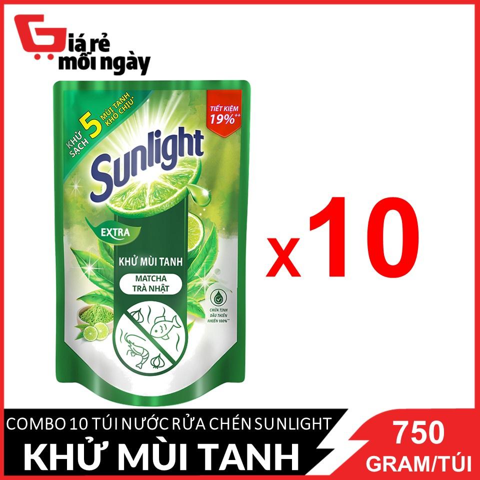 COMBO 10 Túi Nước rửa chén Sunlight Trà xanh Túi 750gx10