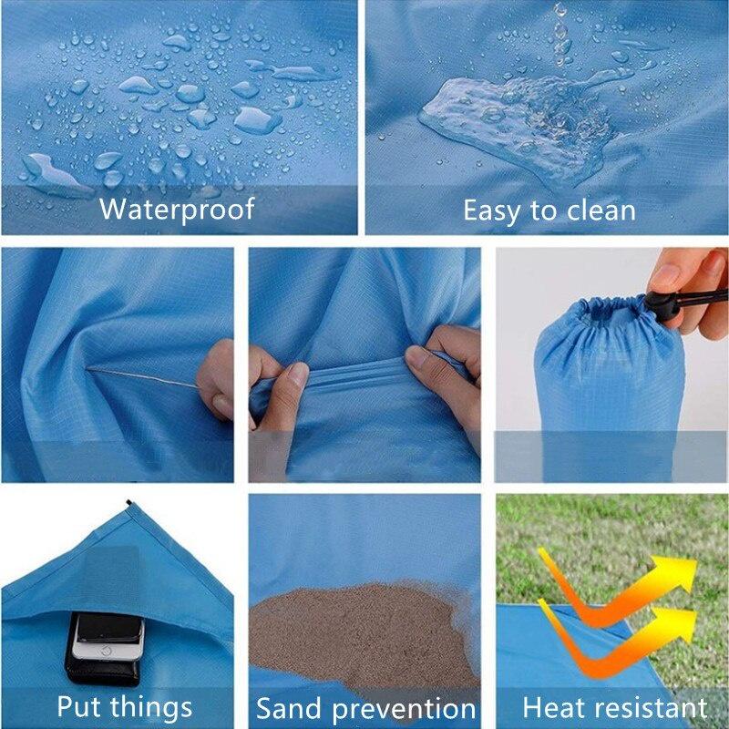 1.4x2m Waterproof Pocket Beach Blanket Folding Camping Mat Mattress Portable Solid Color Mat Outdoor Picnic Mat Sand Beach Mat