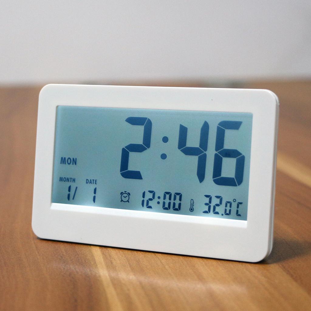 12/24 Mode Digital LCD Calender Desk Clock Temperature Office School White