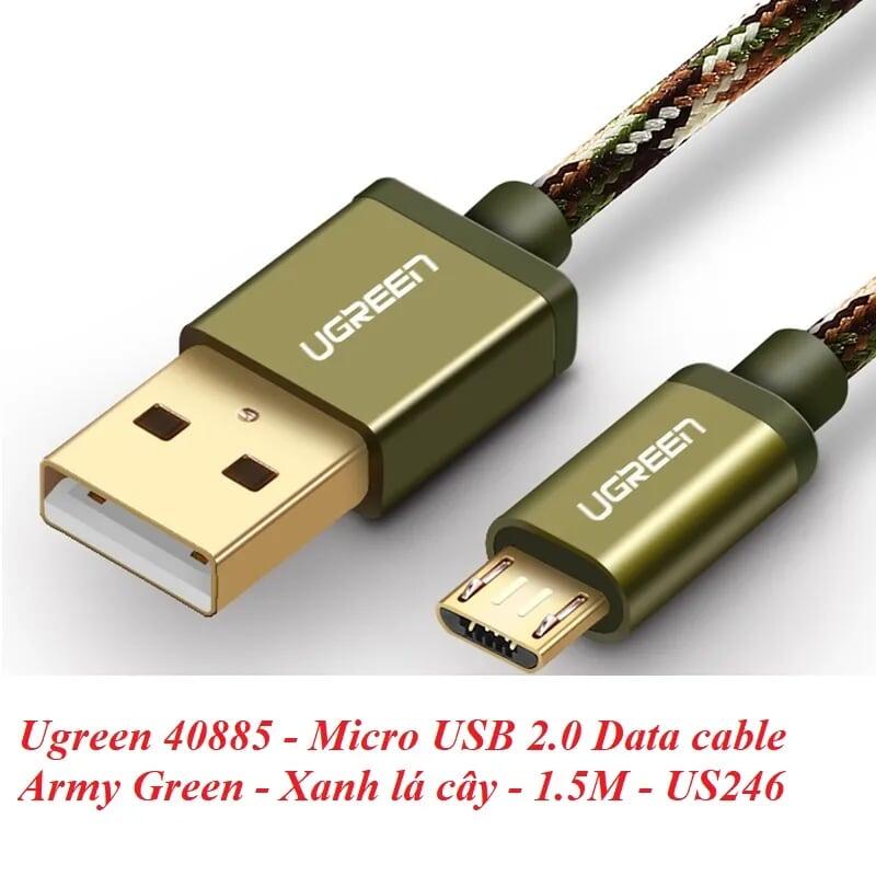 Ugreen UG40885US246TK 1.5M màu Xanh lá Cáp sạc truyền dữ liệu USB 2.0 sang MICRO USB dây bọc lưới - HÀNG CHÍNH HÃNG