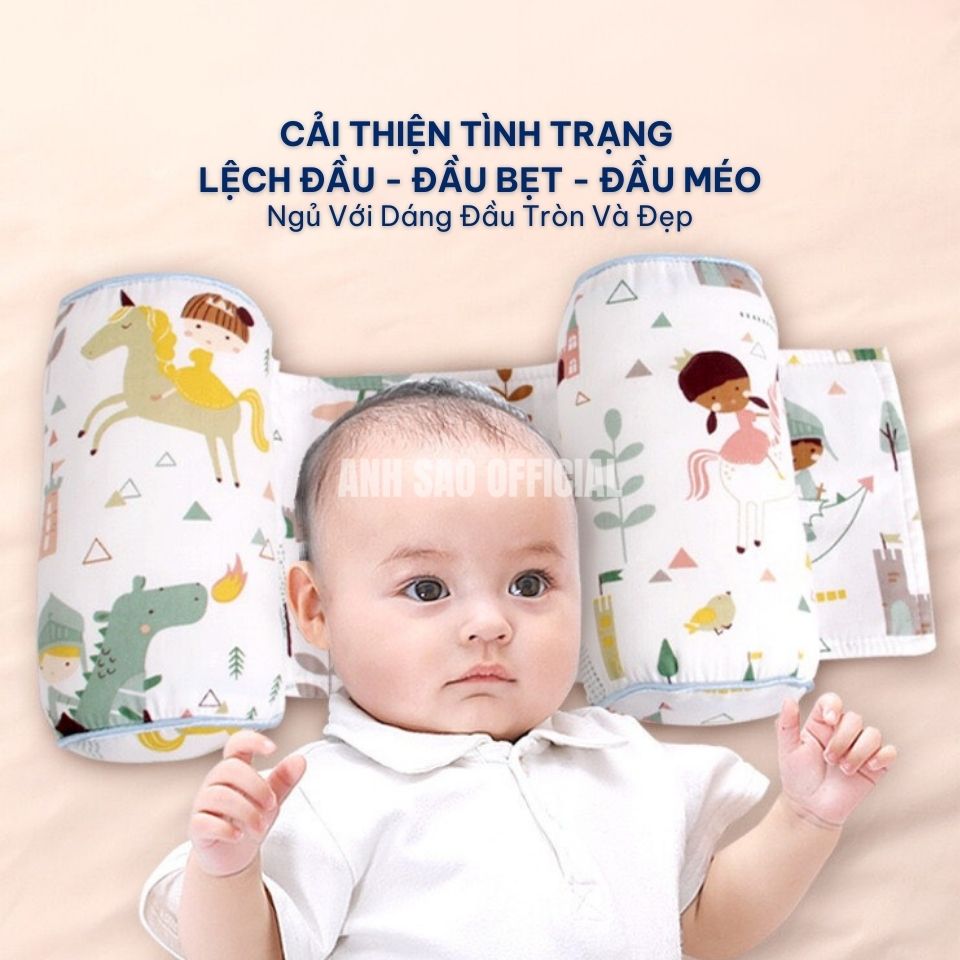 Gối Định Hình Đầu Cho Bé Sơ Sinh Cao Cấp Ánh Sao Chắc Chắn Có Khoá Dán Hỗ Trợ Đầu Cổ Thoáng Khí