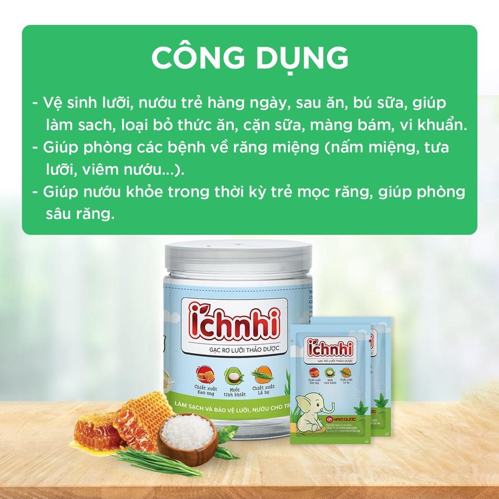 Gạc rơ lưỡi thảo dược Ích Nhi hộp 30 gói giúp vệ sinh răng miệng, làm sạch và bảo vệ lưỡi, nướu trẻ sơ sinh, người ốm