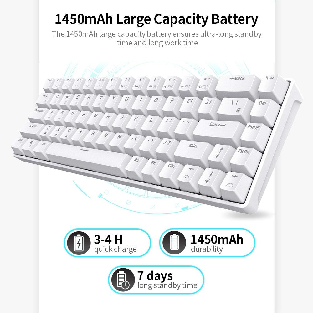 Bàn phím RK855 BT chế độ kép có dây đèn nền trắng 68 phím cơ mini cho điện thoại / máy tính bảng