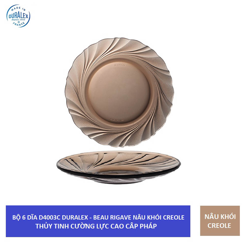Bộ 6 Dĩa D4003C Duralex - Beau Rigave nâu khói Creole 13.5cm Thủy tinh cường lực cao cấp PhápBộ 6 Dĩa D4003C Duralex - Beau Rigave nâu khói Creole 13.5cm Thủy tinh cường lực cao cấp Pháp