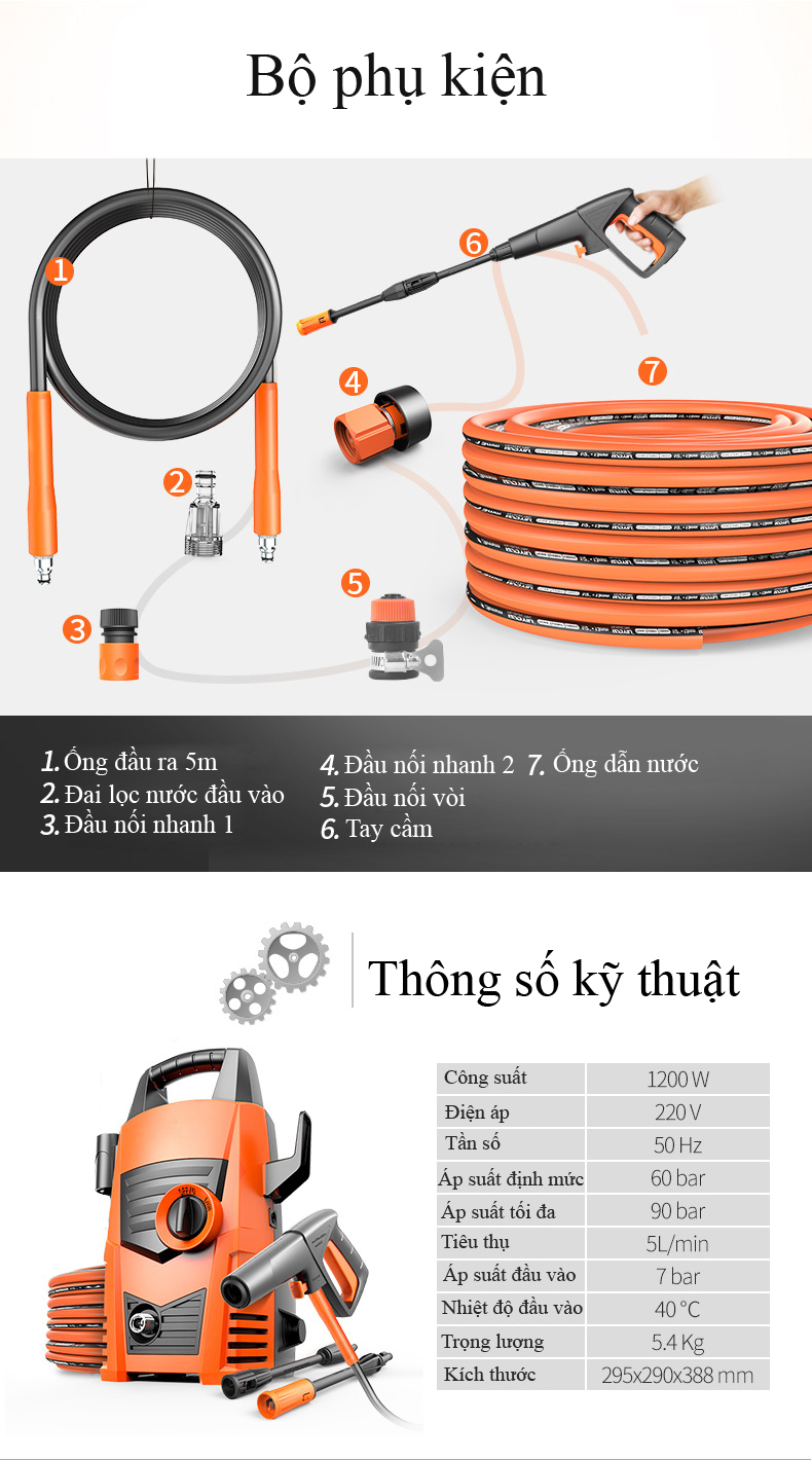 Máy rửa xe gia đình tăng áp Q44 Chuẩn Chống Nước IPX5