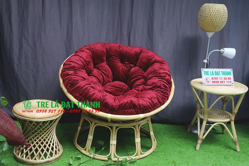 Bộ 2 ghế papasan đường kính 100cm tặng kèm 1 đôn caro tròn