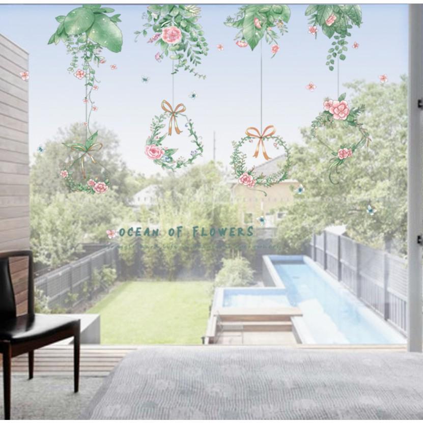 Decal trang trí tường - Lá cây vòng hoa cổ điển