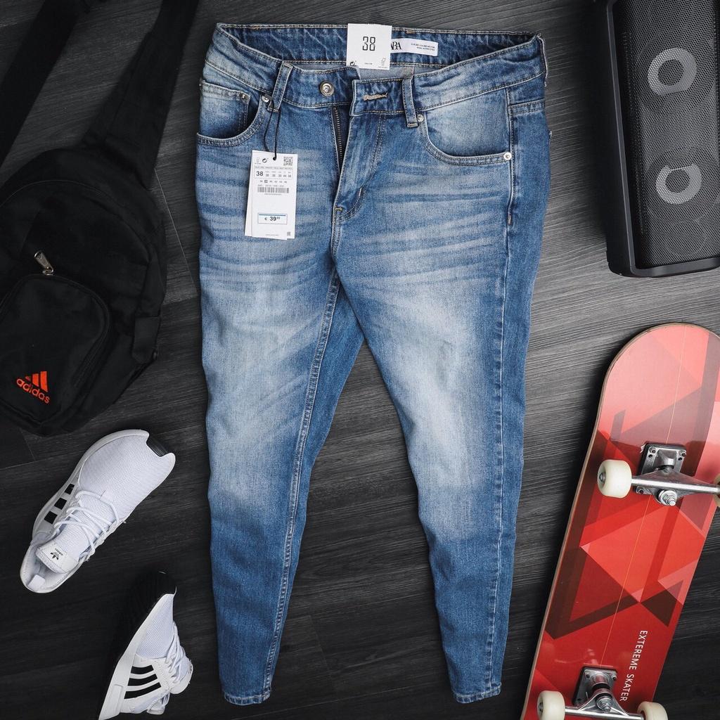 Quần Jean Nam Slimfit Xanh Dương Mài Vải Jean Co Giãn