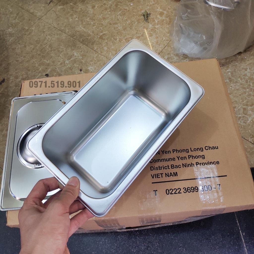 Khay đựng thạch trà sữa inox 304 loại gn 1/4 sâu 15cm có nắp