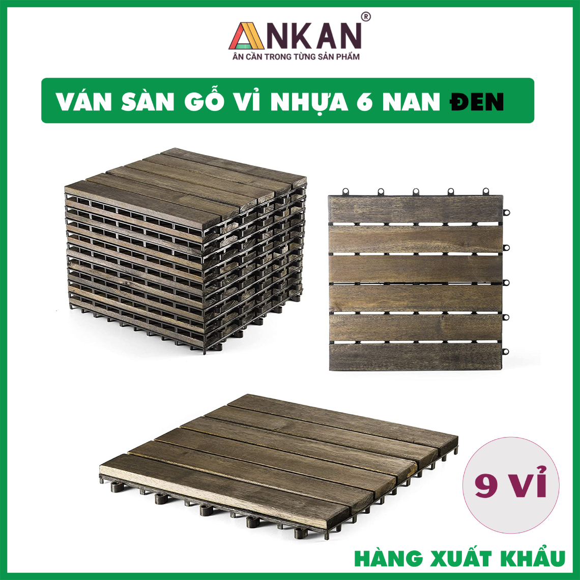 Vỉ Gỗ Lót Sàn Thương Hiệu ANKAN Gu Màu Đen 6 Nan, Ván Sàn Gỗ Vỉ Nhựa, Sân Vườn, Hồ Bơi, Phòng Spa, Siêu Bền, Chịu Nước Tốt, Chống Trơn Trượt, Tiêu Chuẩn Xuất Khẩu