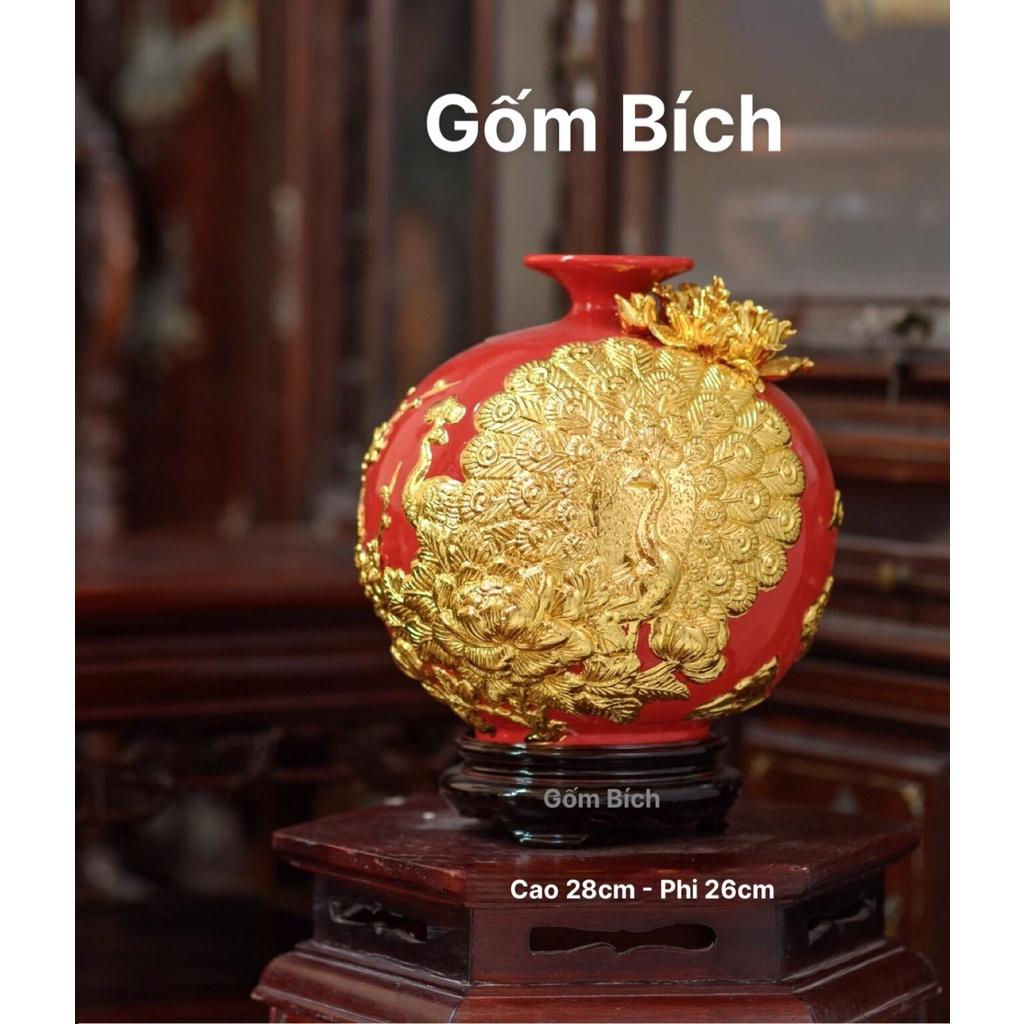 Bình Hút Lộc Công Đào Phú Quý Vinh Hoa Dát Vàng Bình Phong Thủy Tài Lộc Gốm Sứ Bát Tràng