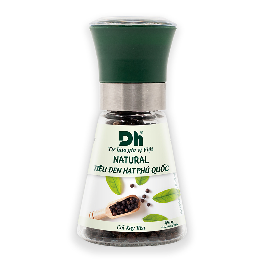 Tiêu Đen Hạt Phú Quốc - Nắp cối xay Ceramic Natural - 45g