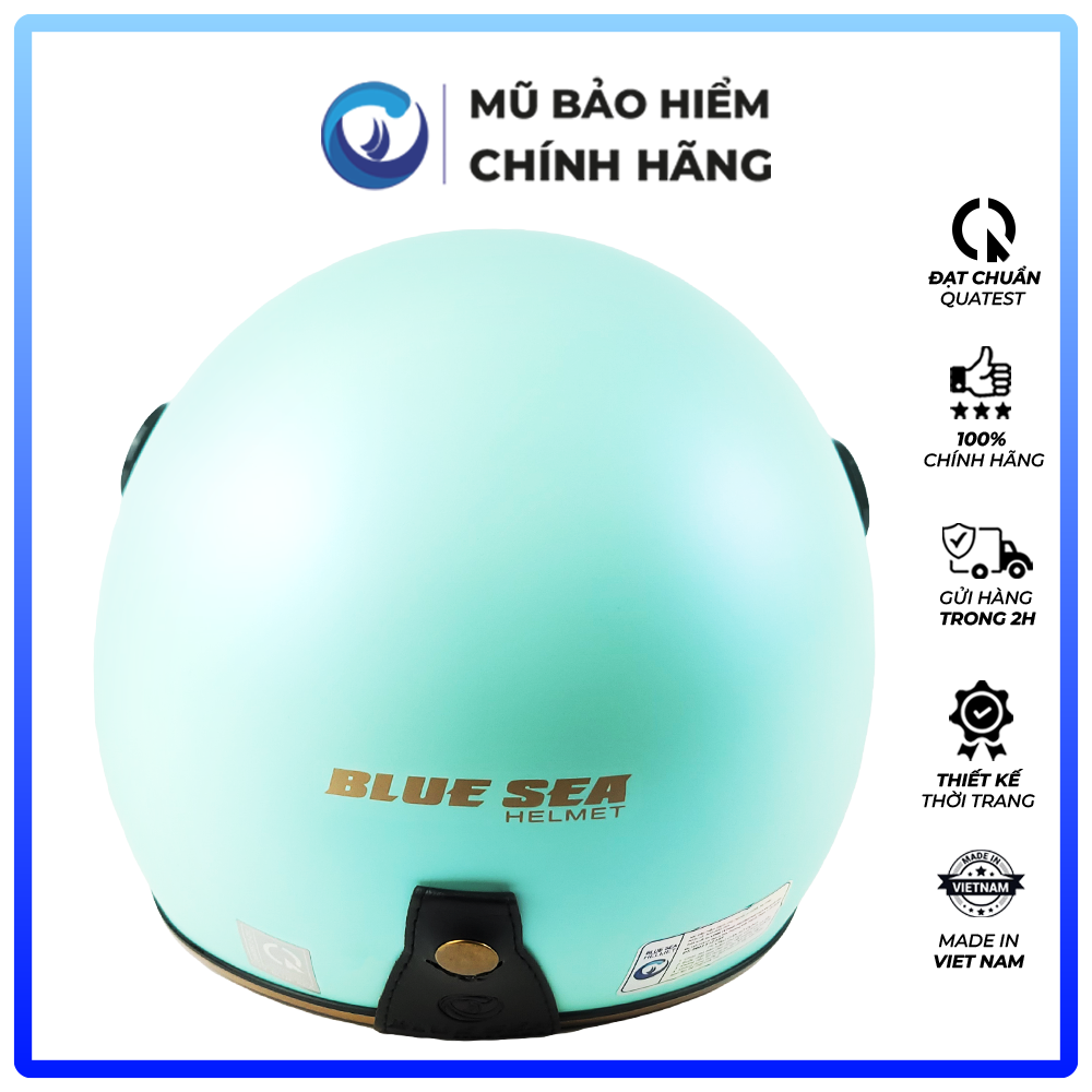 Mũ Bảo Hiểm 3/4 Blue Sea  - Màu Xanh Ngọc -   Sơn Bóng Có Kính Chắn Gió Cao Cấp