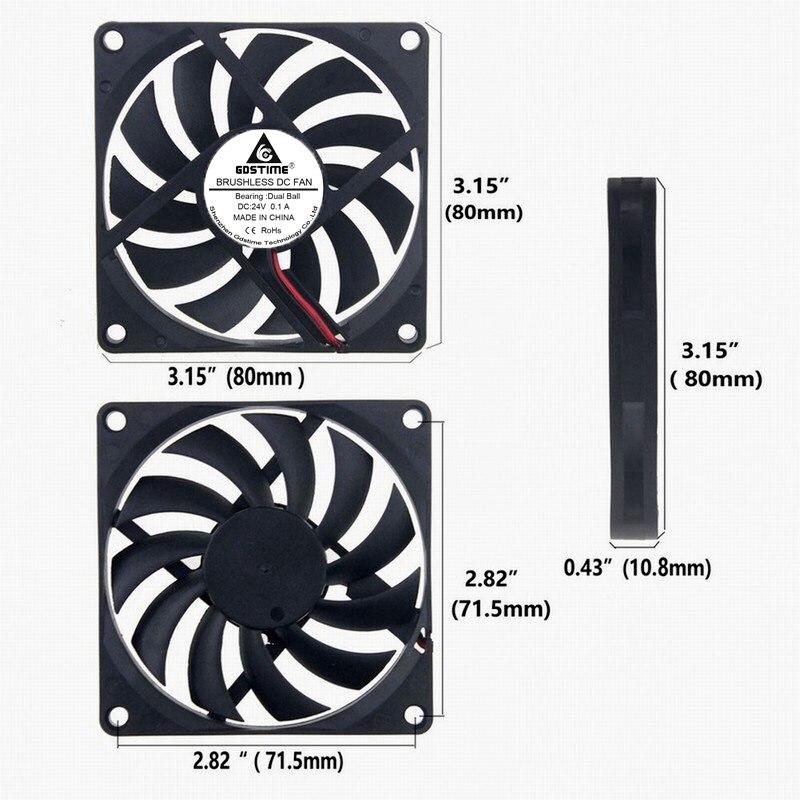 1Pcs Gdstime DC 24V 80mm 80x80x10mm Dual Ball Computer Case Axial Brushless Cooling Fan 8cm 80mmx10mm PC CPU Radiator Cooler Fan