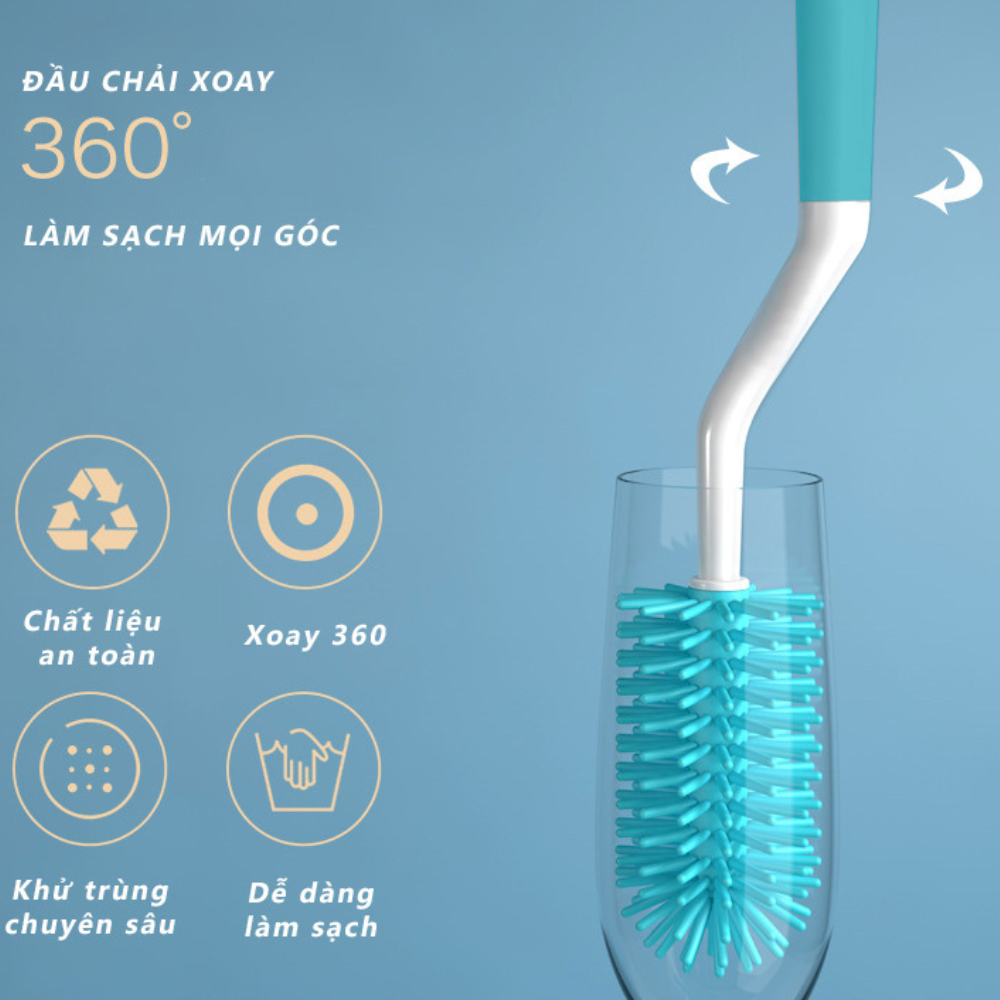 Bộ Cọ Bình Nước, Sữa Cho Trẻ Nhỏ Cao Cấp 3 Chi Tiết Tay Cầm Xoay 360 Độ Tiện Dụng