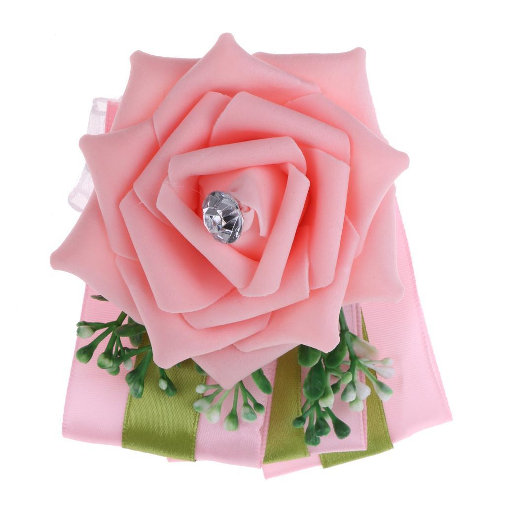 2X Silk Bridal Wrist Corsage Bridesmaid Hand Flowers Wedding Party Decor Pink