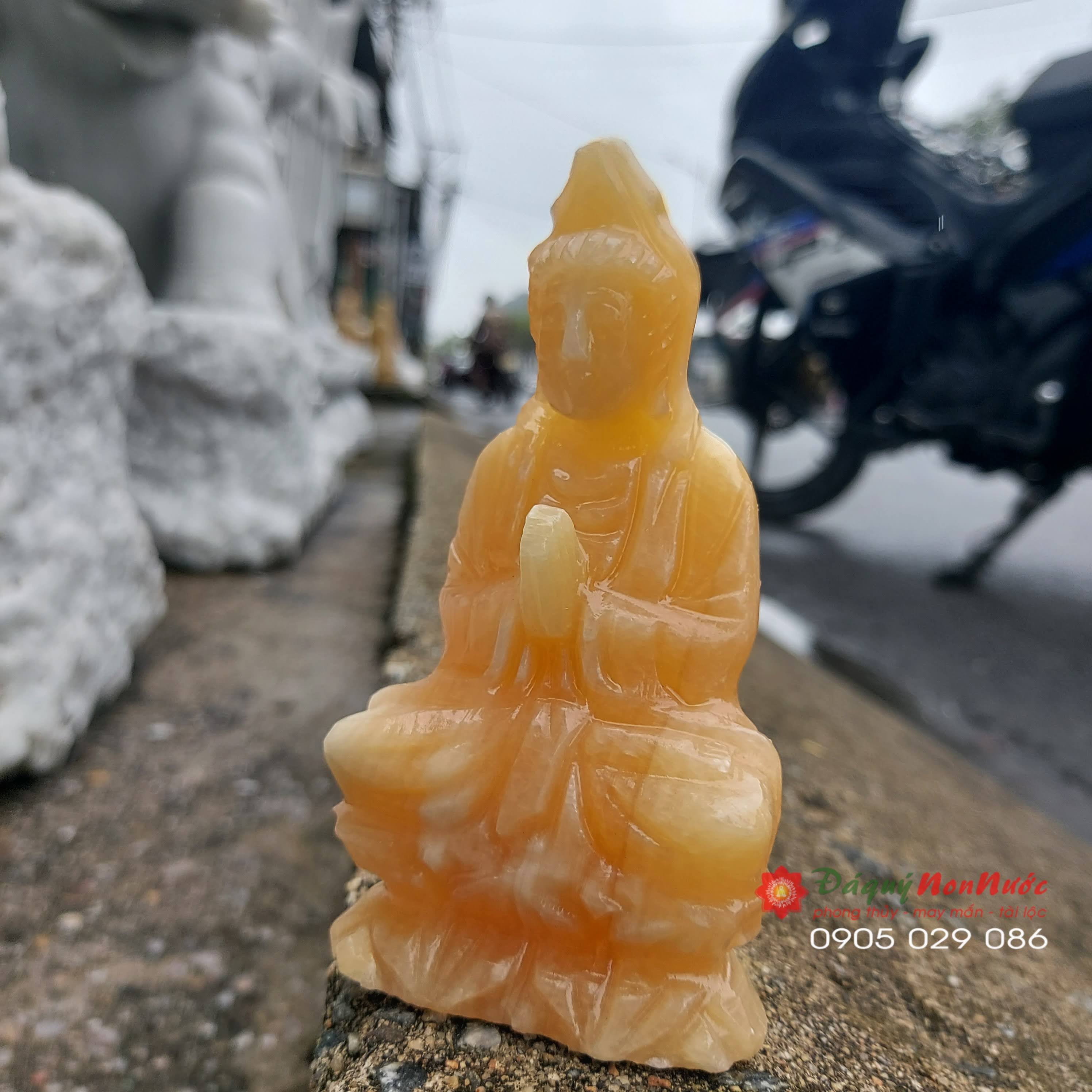 Tượng Phật quan âm đá ngọc hoàng long 10cm - đá Non Nước