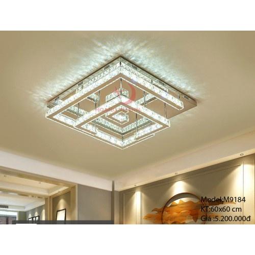 Đèn mâm pha lê ốp trần vuông KT 60x60xh35cm M9184, đèn chùm phale