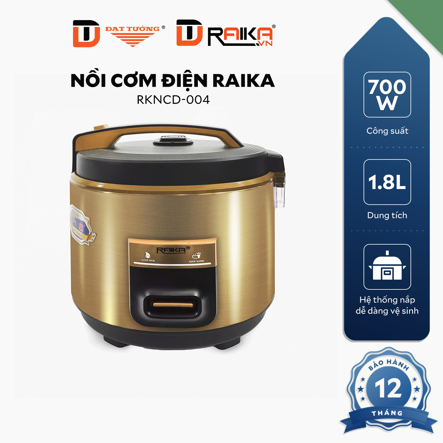 Nồi Cơm Điện Raika - RKNCD004 - Hàng Chính Hãng - RKNCD004-Vàng Gold