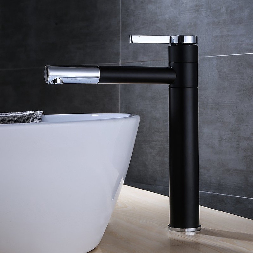 Vòi Lavabo nóng lạnh tĩnh điện đen 30cm cao cấp