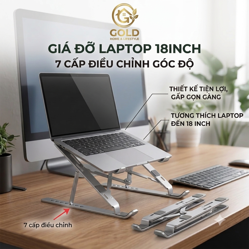 Giá đỡ Laptop, Máy Tính Bảng 18IN Bằng Nhôm Điều Chỉnh Được Độ Cao