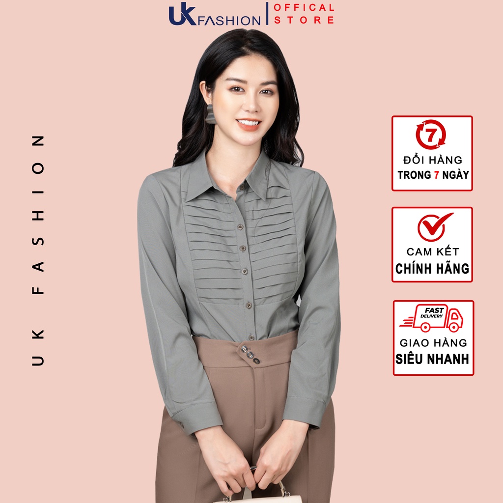 Áo Sơ Mi Nữ Cổ Đức Xếp Ngực Thời Trang Công Sở UK Fashion Thiết Kế Sang Trọng Lịch Sự, Chất Liệu Vải Cao Cấp NKSM2202020