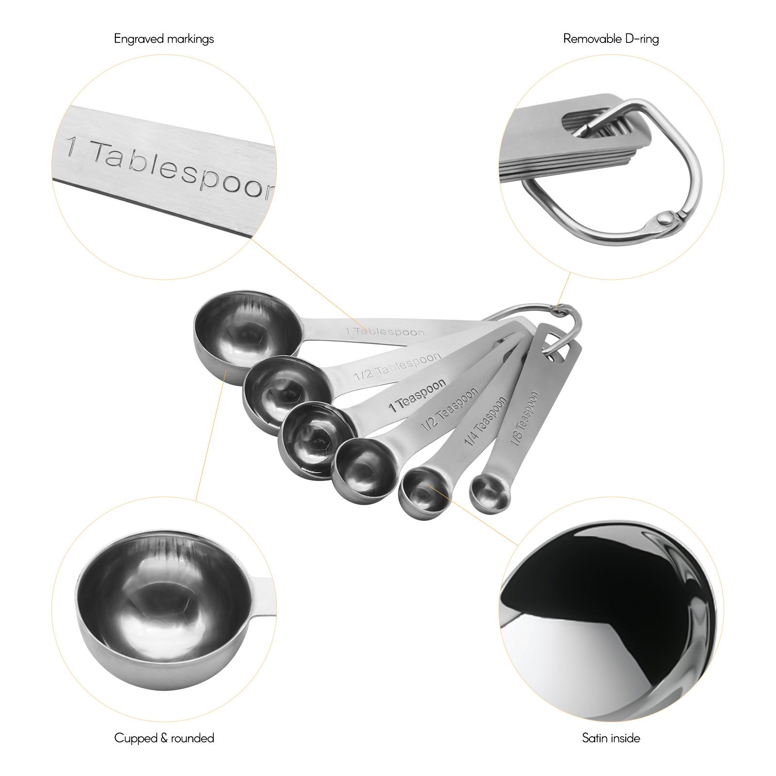 Bộ 6 Thìa đo lường kim loại bằng thép không gỉ để nấu nướng
