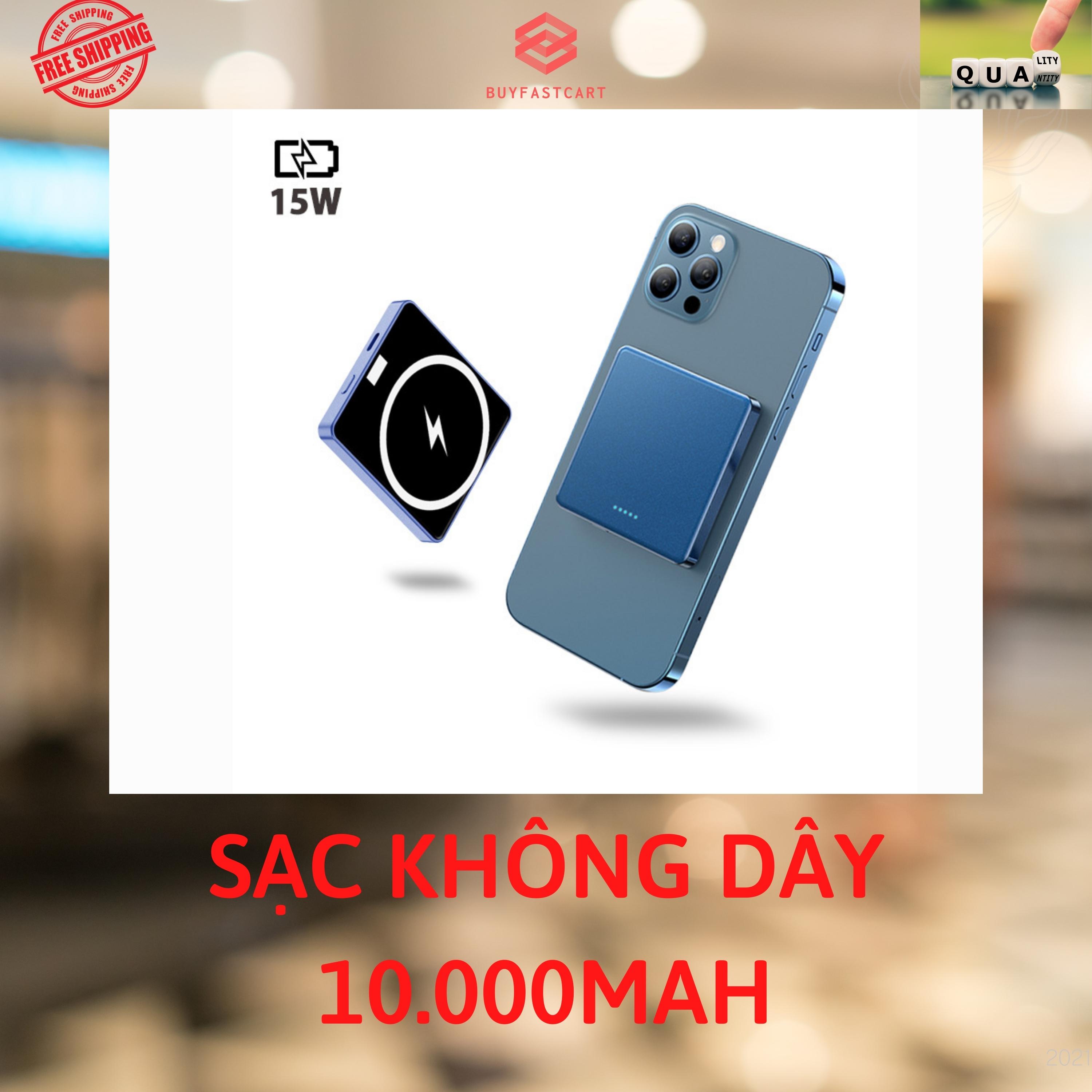 Pin Sạc Dự Phòng Hỗ Trợ Sạc Không Dây QI Wireless 10.000mAh cho iPhone Samsung