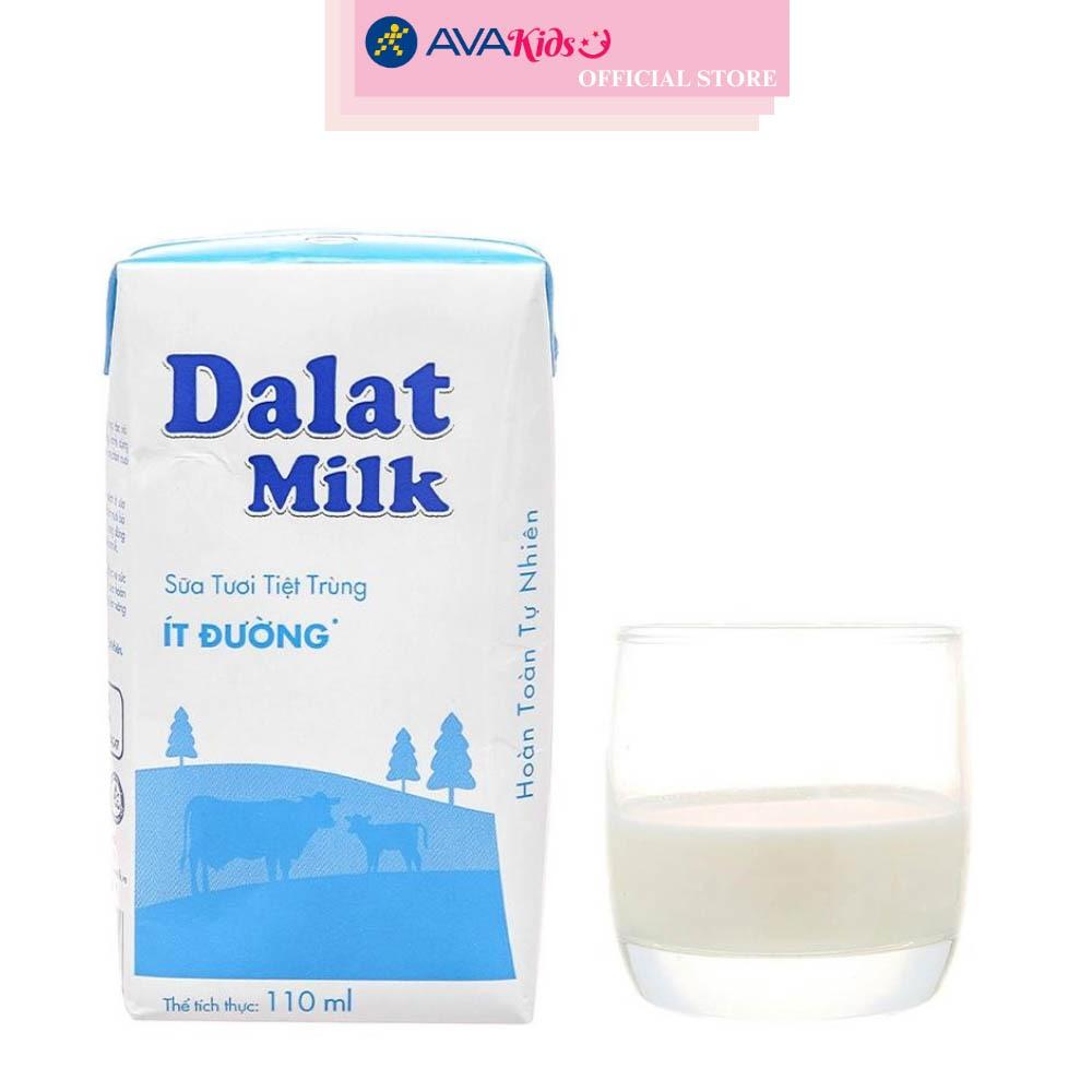Lốc 4 hộp sữa tươi tiệt trùng Dalat Milk ít đường 110 ml (từ 1 tuổi)