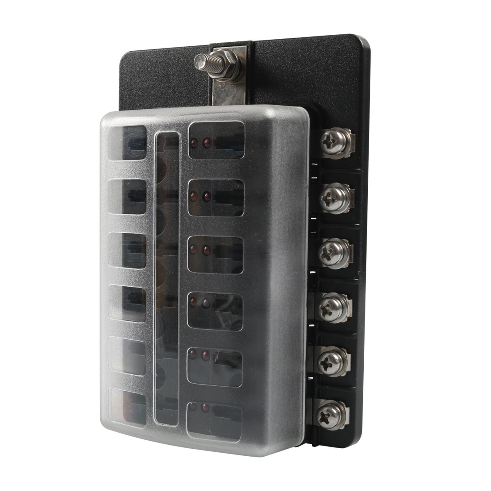 12 Way  Fuse Block 12 Circuit Fuse Box Holder for Truck Boat Marine RV