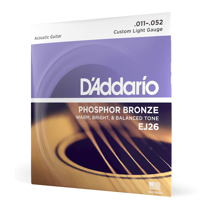 Bộ dây đàn Guitar Acoustic - D'Addario EJ26 - Phosphor Bronze, Custom Light Gauge .011-.052 (11-52) - Hàng chính hãng