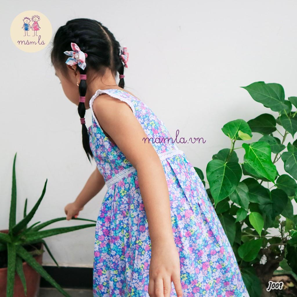 Đầm hoa nhí nền xanh dương viền ren | 2Y-6Y