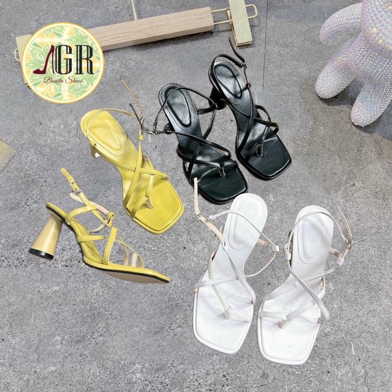 Sandal gót xỏ 4 dây chéo gót Y cao 7cm