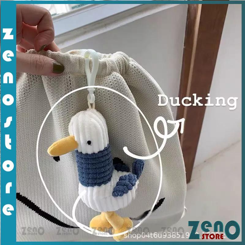 Móc khóa vịt vằn nhồi bông, móc khóa treo chìa khóa, treo balo, trang trí