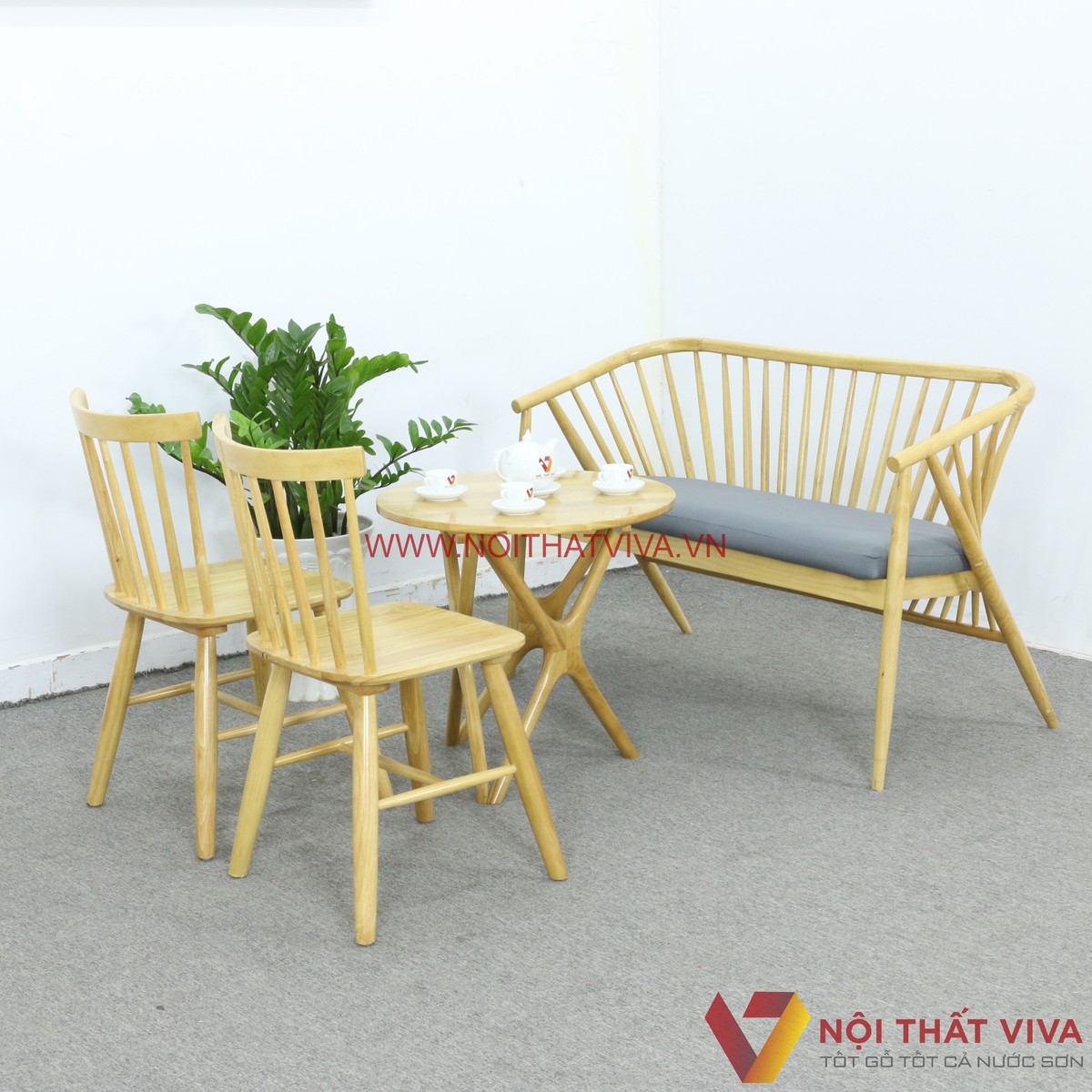 Bàn Cafe Ngoài Trời Ghế Genny 24 Nan Chân Choãi Gỗ Cao Su Màu Vàng Đẹp