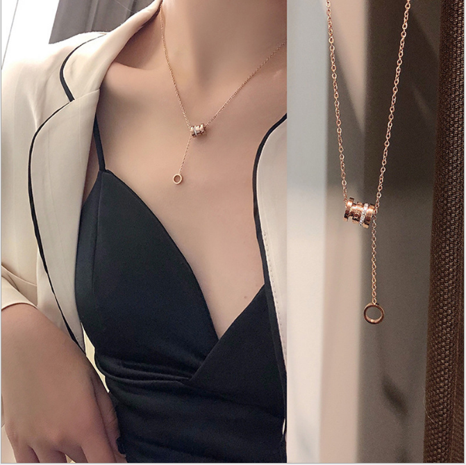 Vòng cổ nữ/Dây chuyền mặt đá nhân tạo, màu trắng tinh khôi, titan quyến rũ sang trọng