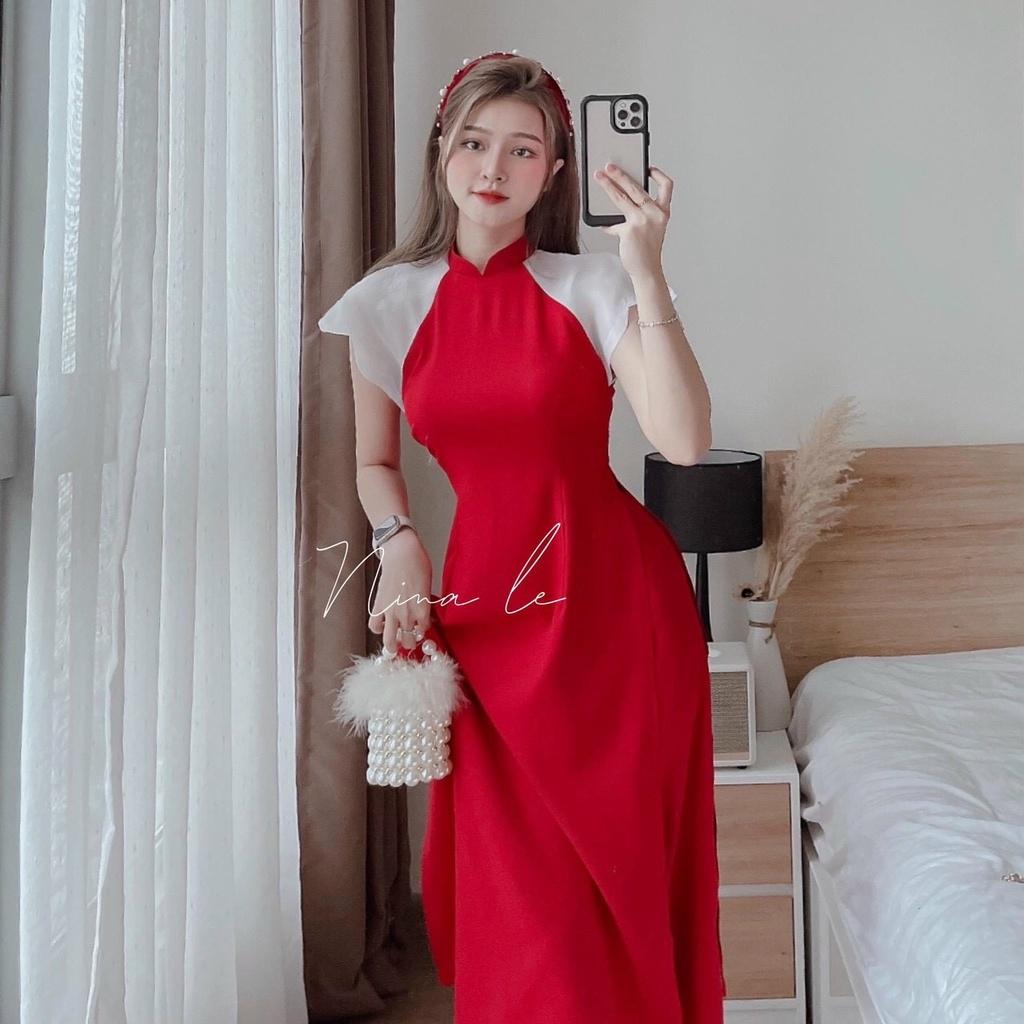 FREE SHIP Set Bộ Nữ Áo Dài Cổ Tròn Tay Ngắn Kết Hợp Quần Đứng KIM GIA DS