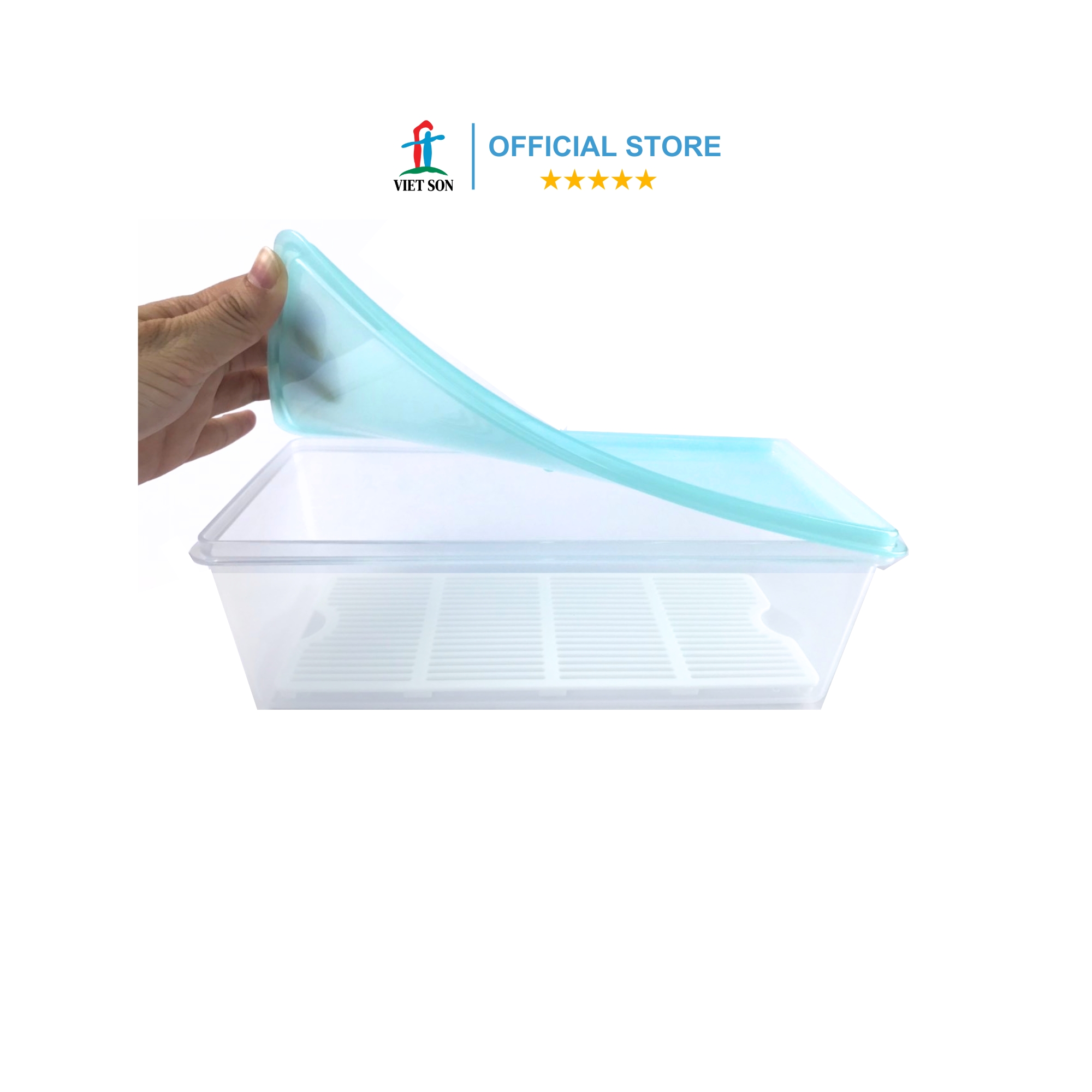 Hộp Nhựa Thực Phẩm Chữ Nhật Nắp Kín Có Khay Ráo Nước Việt Son 2L