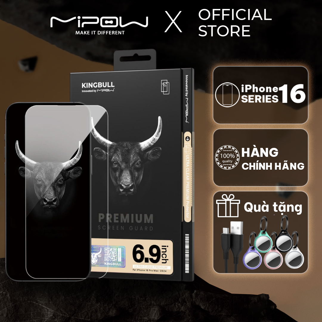 Cường lực trong suốt Mipow HD Premium Silk cho iPhone 16 Pro Max, 16 Pro, 16 Plus, 16-Hàng chính hãng