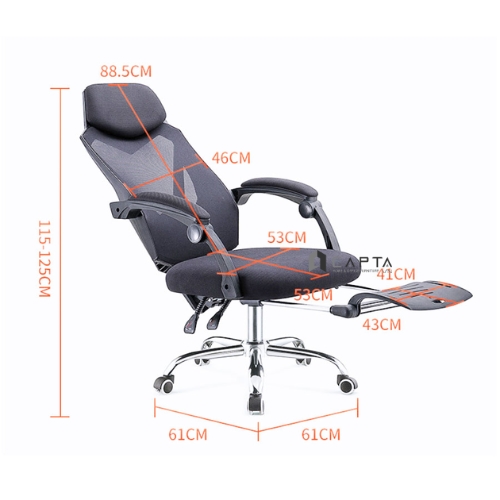 Ghế làm việc có gác chân CR4343-M Nội thất capta.vn Ghế lưng lưới nệm vải lưới màu đen khung ghế nhựa đen chân ghế xoay nâng hạ thép mạ chrome bóng có bánh xe offical chair