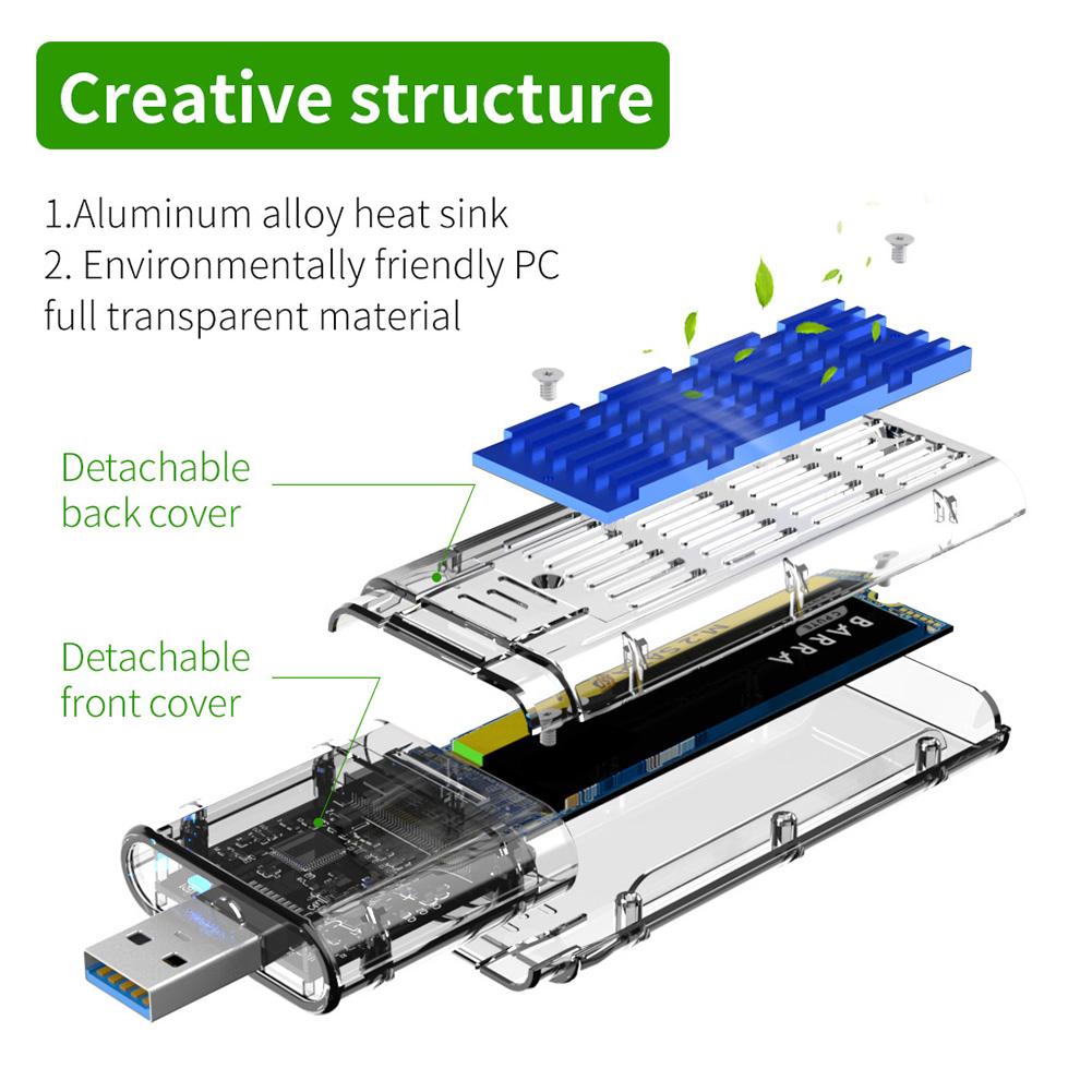 Vỏ ổ cứng di động USB3.1 Gen2 10Gbps M.2 SSD Giao thức PCIE Giao thức NVMe B/M-Key USB3.0 M2 SSD Enclosure Reader Thể rắn bên ngoài Màu sắc: USB3.0 Đen