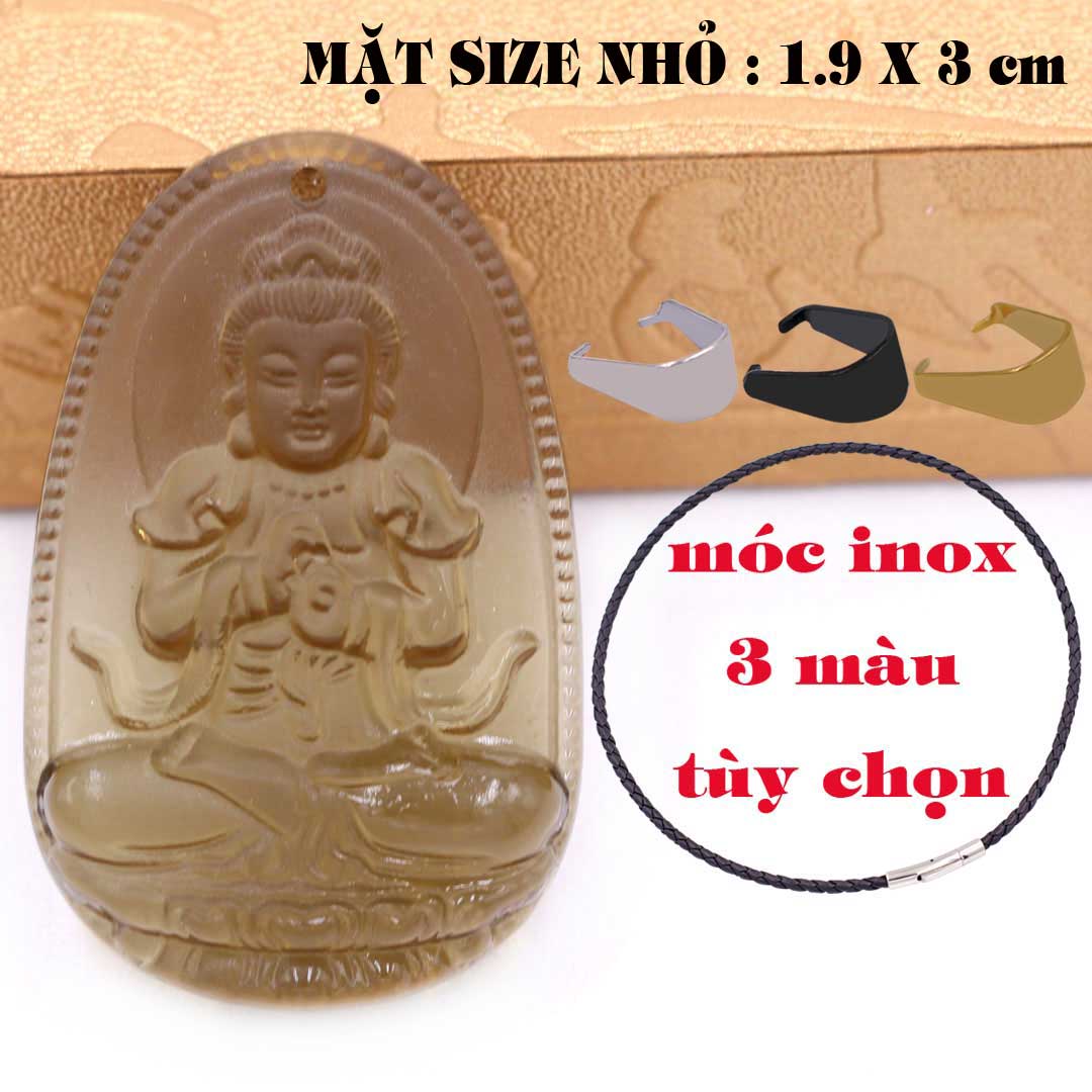 Mặt Phật Đại nhật như lai đá obsidian 1.9cm x 3cm kèm vòng cổ dây da đen + móc inox vàng, Phật bản mệnh, mặt dây chuyền