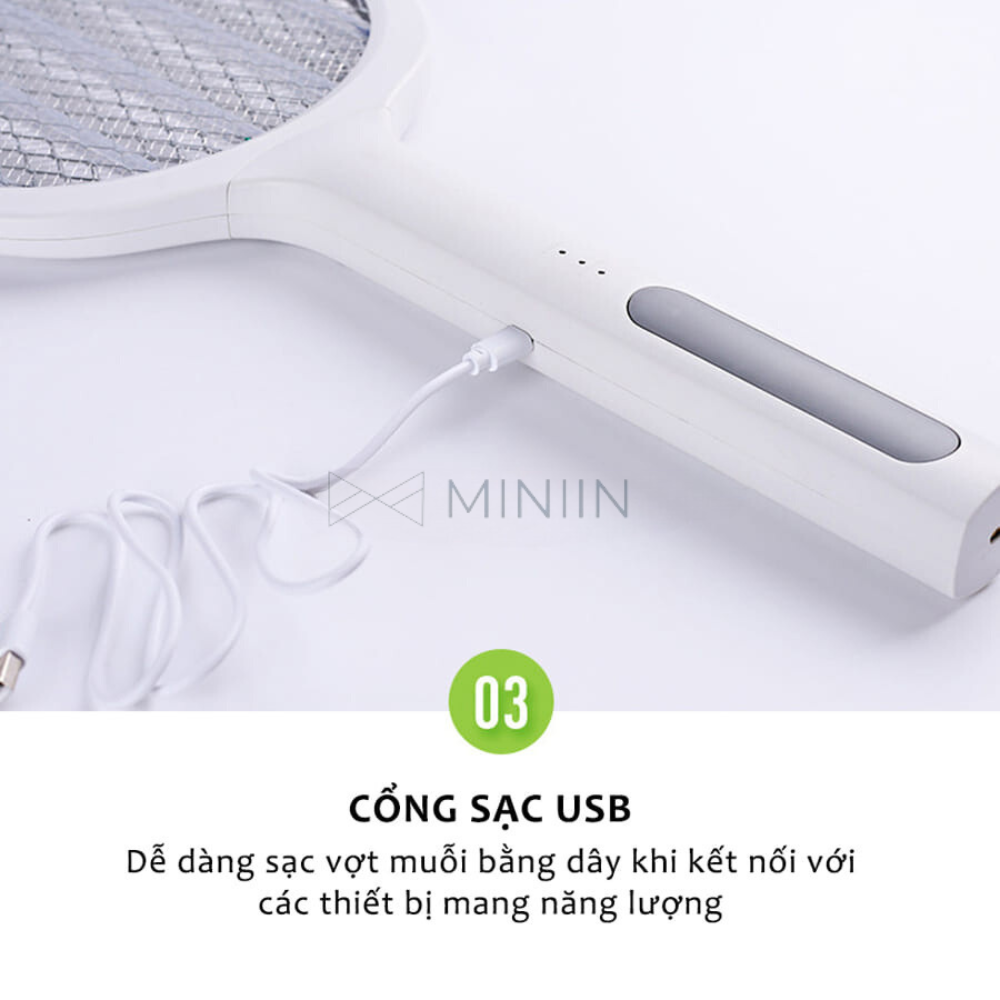 Vợt Muỗi Thông Minh Kiêm Đèn Bắt Muỗi Tự Động, Đèn Bắt Muỗi Có Cổng Sạc USB Và Đế Tiện Dụng - HÀNG CHÍNH HÃNG MINIIN