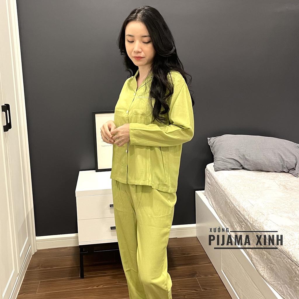 PIJAMA ĐŨI - Bộ Mặc Nhà Dài Tay Trơn Màu Cốm Chất Mát Mịn