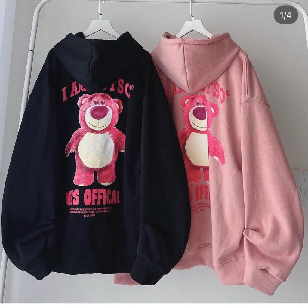 ÁO HOODIE - ÁO KHOÁC NỈ NGOẠI Dây full zip HOOIDE MỚI in GẤU HỒNG LOTSO