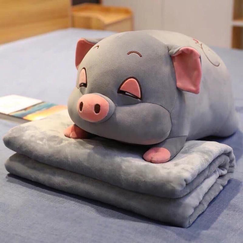 Bộ chăn gối 2 in 1 hình thú chất miniso cao cấp, sờ cực mịn tay