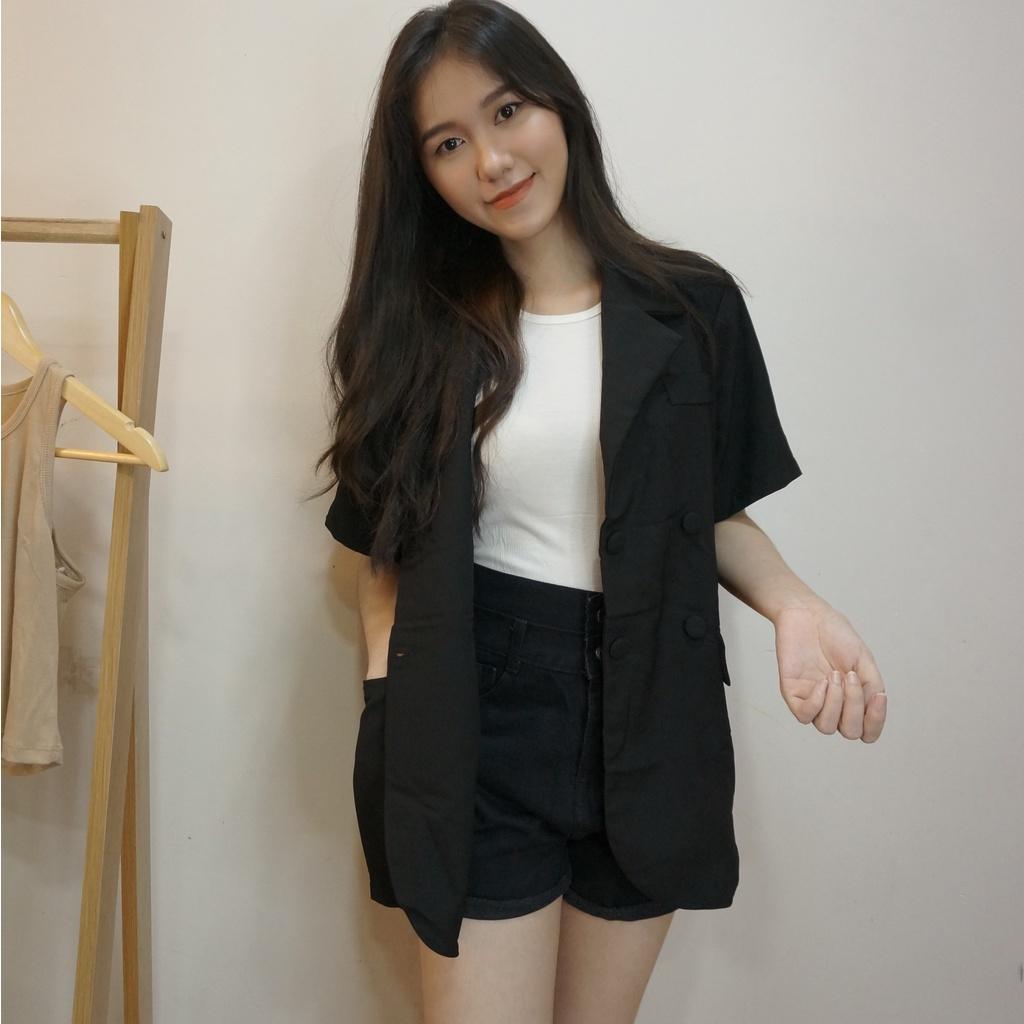 Áo BLAZER TAY NGẮN túi nắp, áo vest khoác ngoài trơn, áo vest 1 lớp style Hàn Quốc, QUYNHANHPUKA