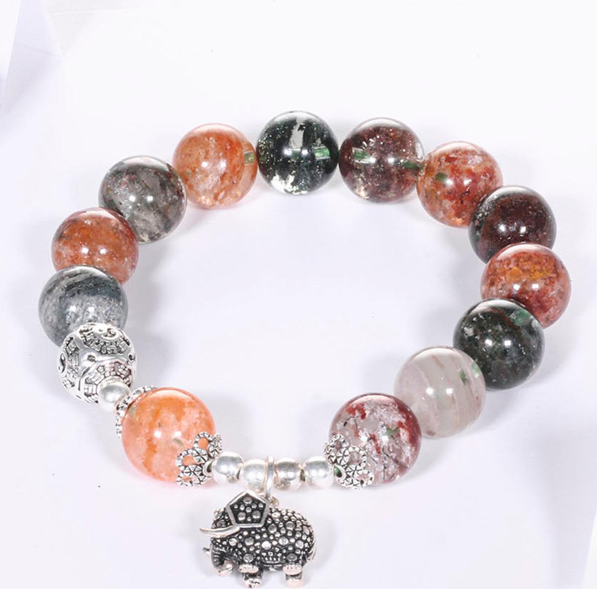 Vòng tay đá thạch anh ưu linh mix charm cầu họa tiết bát quái hạt đá 10mm - Ngọc Quý Gemstones